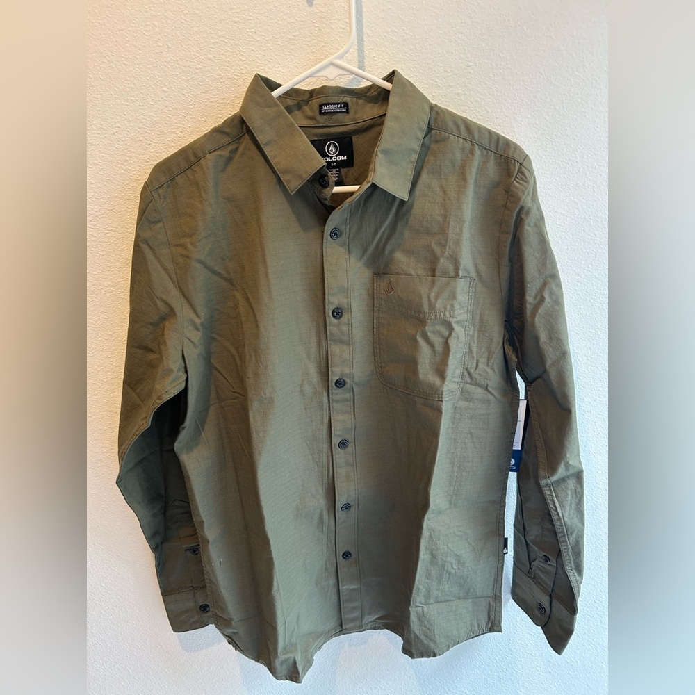 Volcom Khaki Green Long Sleeve Shirt Date Knight